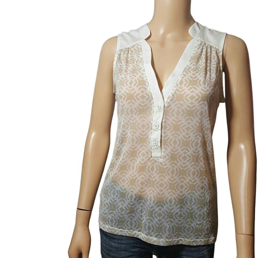 The Limited beige and white geometric pattern sheer sleeveless blouse XS